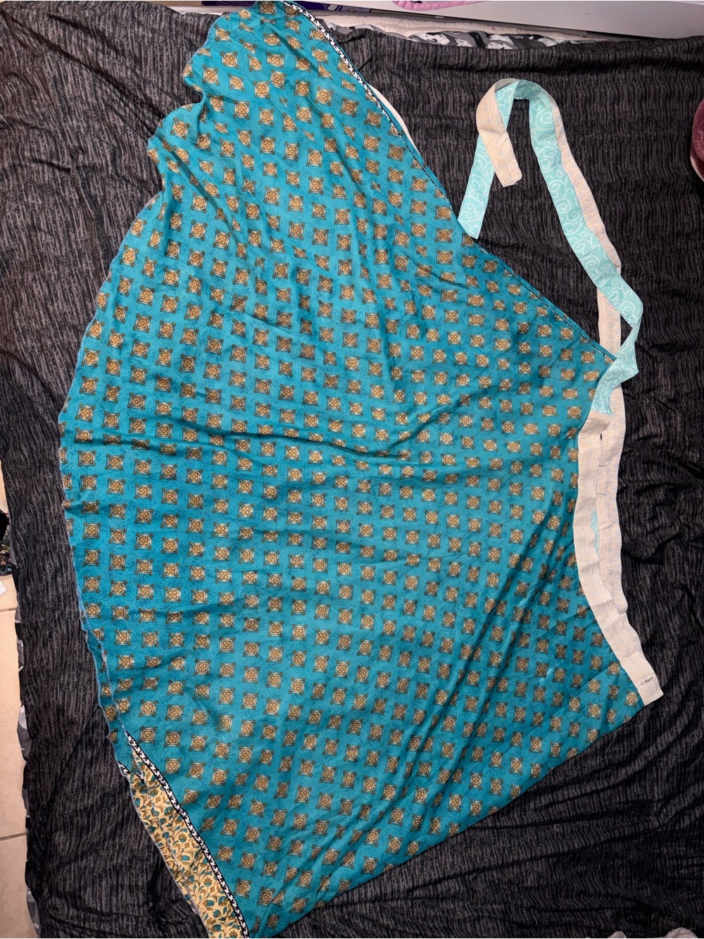 Teal Printed Wrap Skirt with Gold Accent